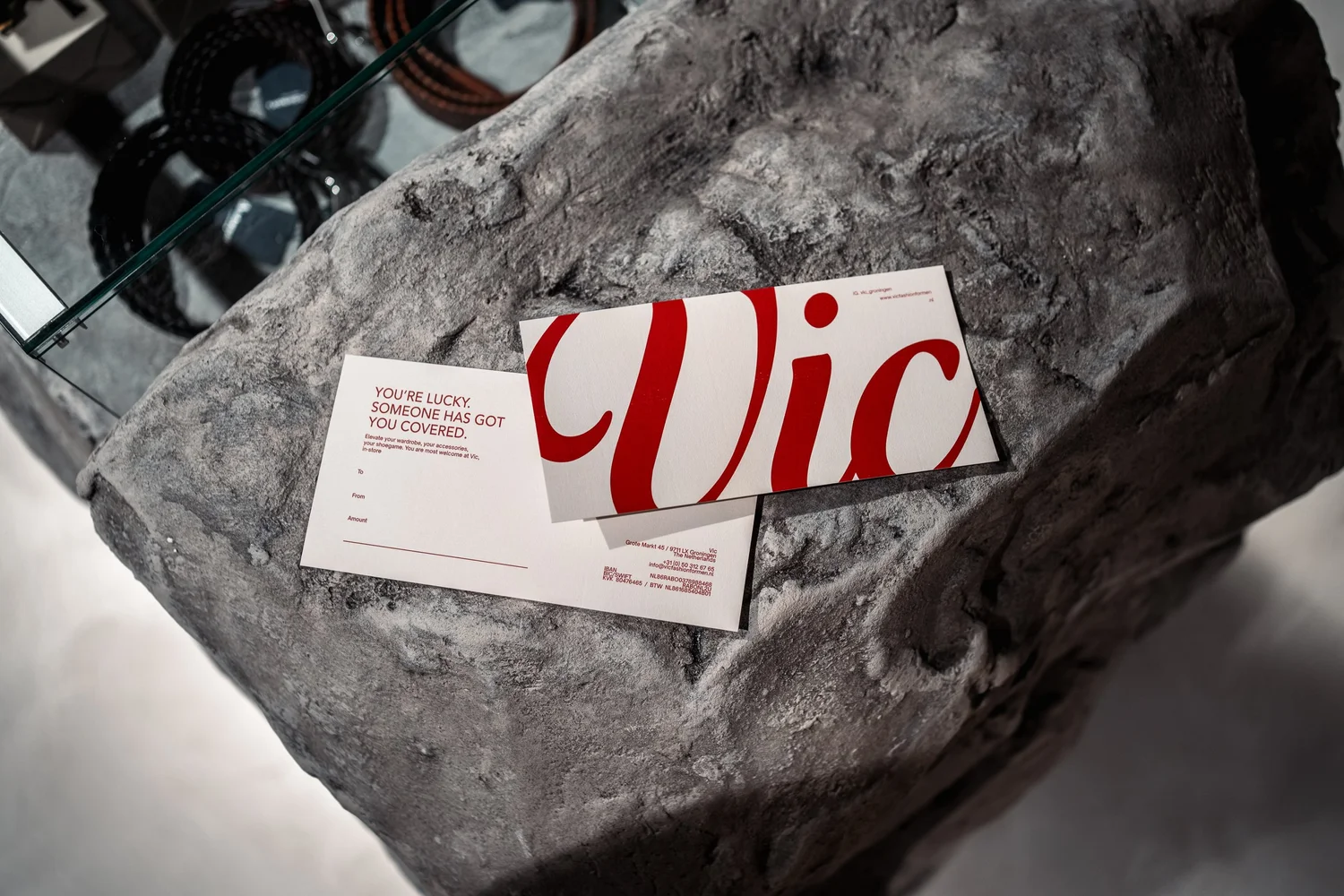 VIC gift stationery featuring the oversized red identity mark